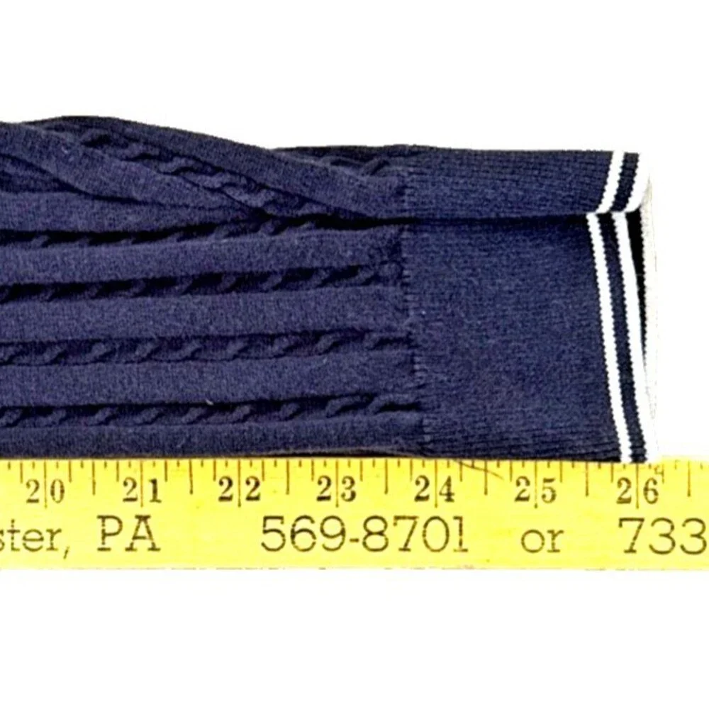 Massimo Dutti Extrafine Cotton Polo Sweater  Mens Sz L Navy Cable Knit Slim Fit